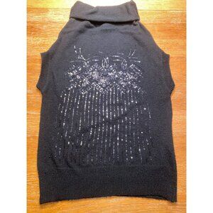 Vintage Black Sleeveless Turtleneck Sequin Sweater Vest